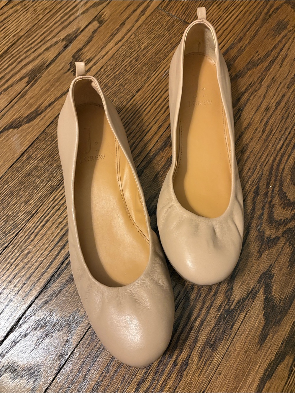 J. Crew Neutral Leather Ballet Flats in Beige
